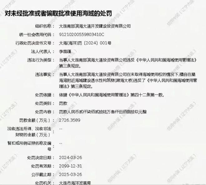 重庆时时彩：已通车8年，大连一跨海大桥违规建设被罚2700多万，官方：不会拆除